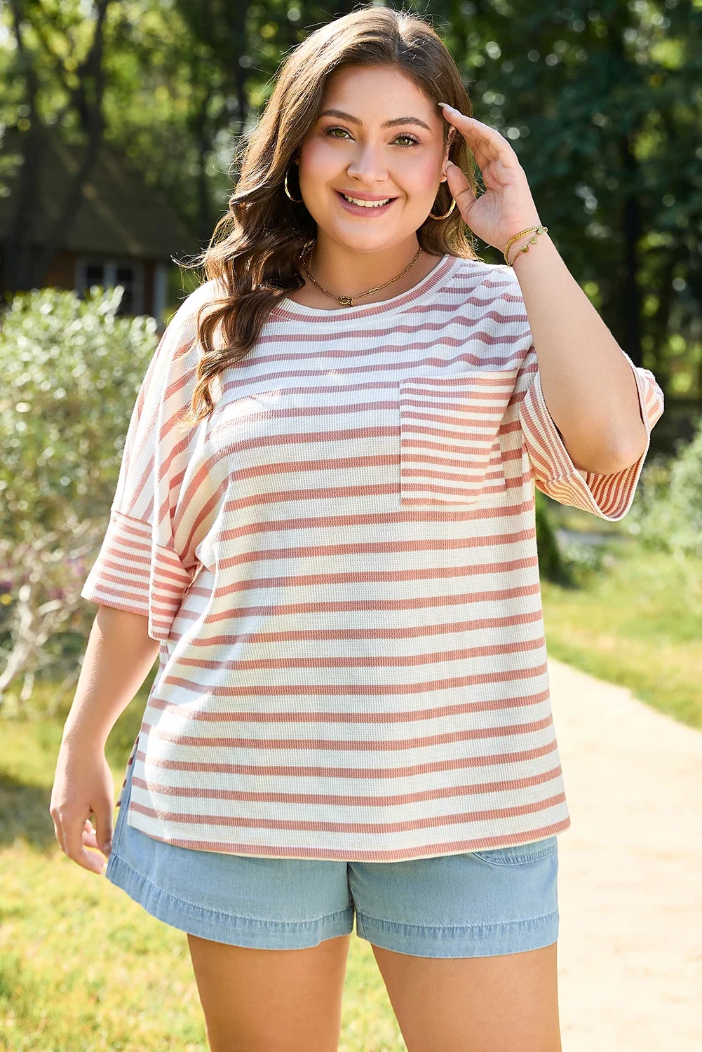Sunset Stroll Striped Waffle Knit Top