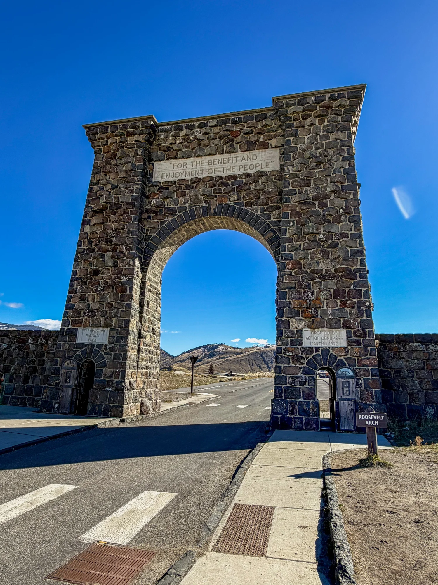 Roosevelt Arch at Yellowstone's north entrance in Gardiner Montana