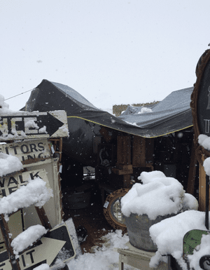 Our vendor booth the morning after a surprise snowstorm