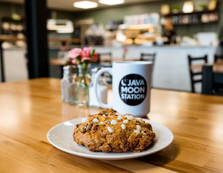 Coffee and a fresh baked pastry at Java Moon Station