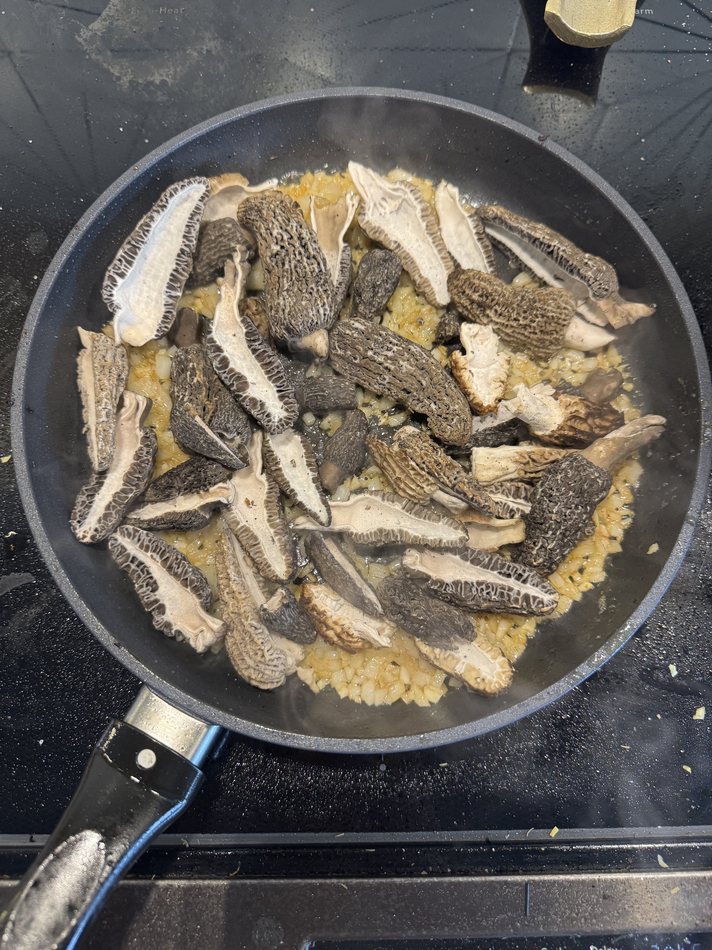 Sautéed morel mushrooms foraged in the Big Horn Mountains near Sheridan Wyoming — Field Notes recipe by Late Checkout WY
