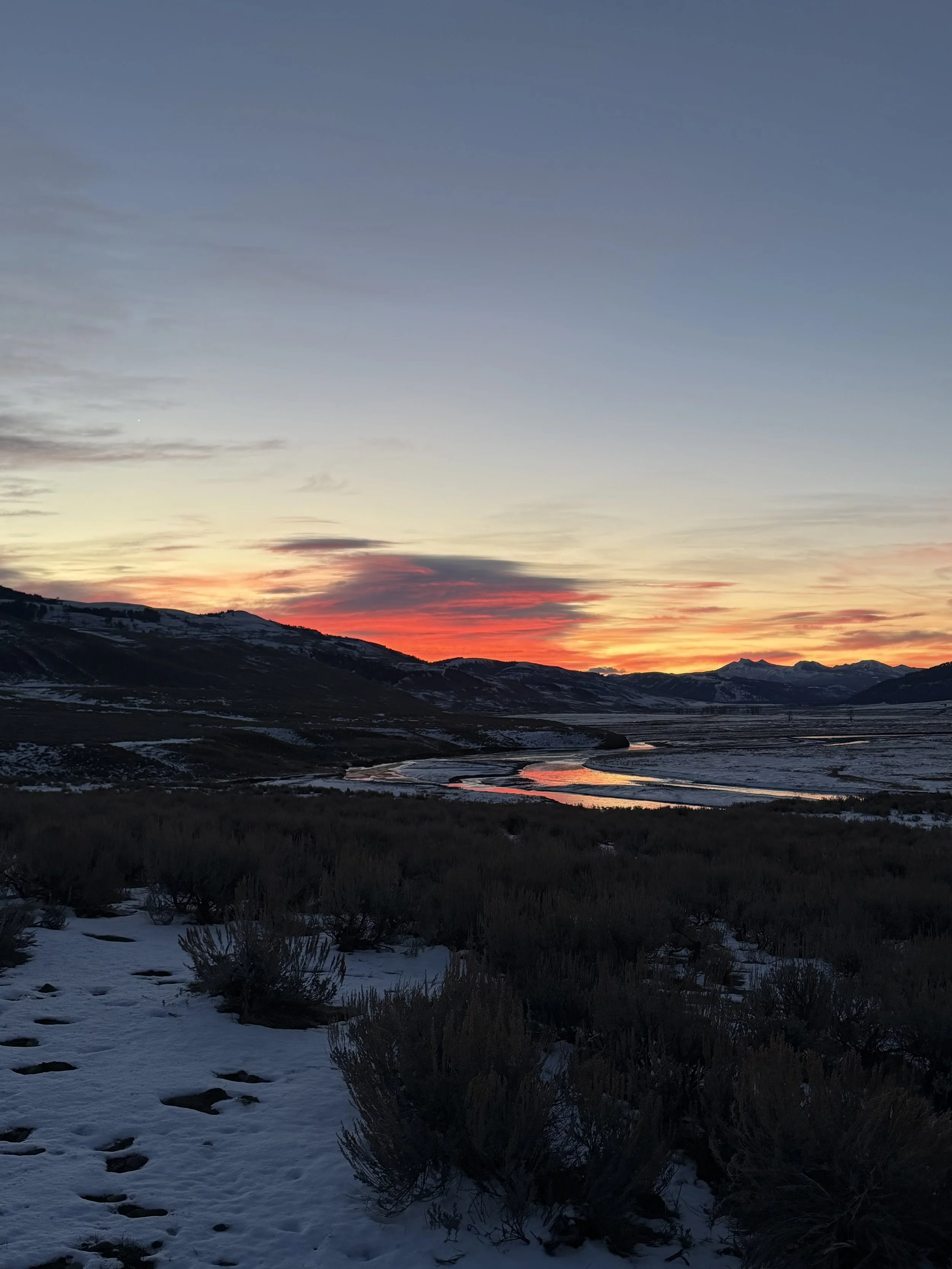 Winter sunset over the Big Horn Mountains near Sheridan Wyoming — northern Wyoming vacation rental country