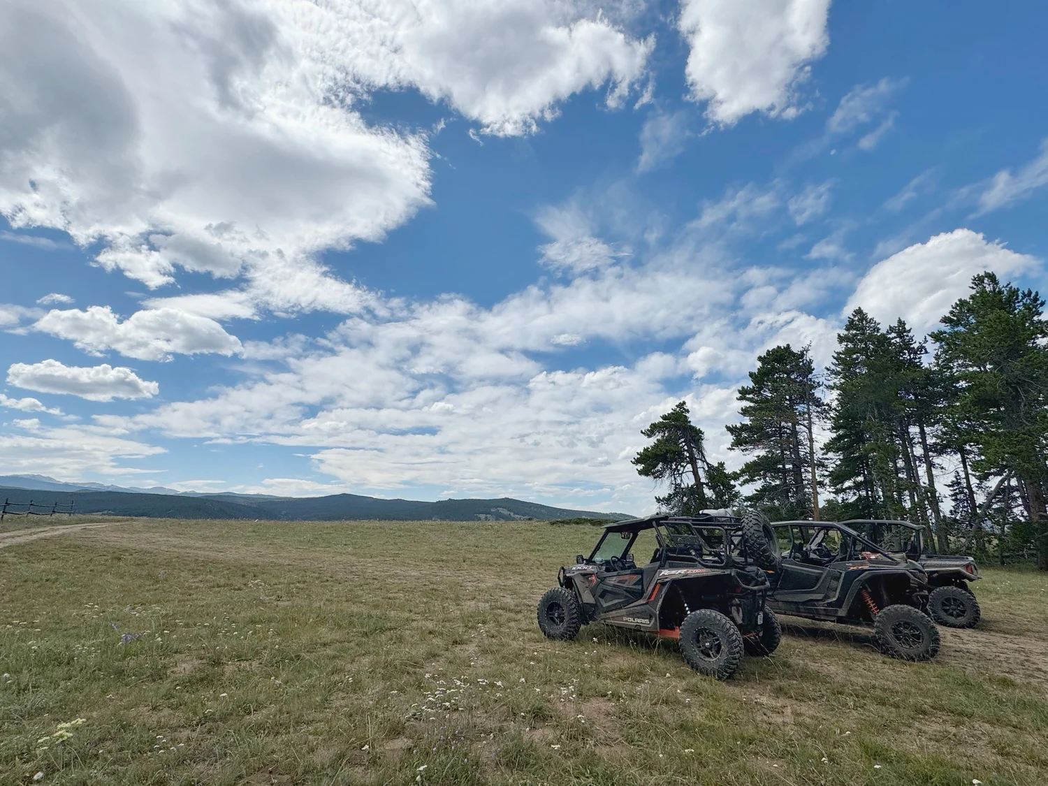 Side by side UTVs in the Big Horn Mountains during mushroom foraging season