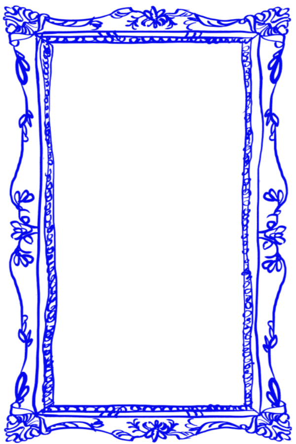 A decorative blue ornate picture frame with intricate floral and scrollwork details, designed for displaying artwork or photographs.