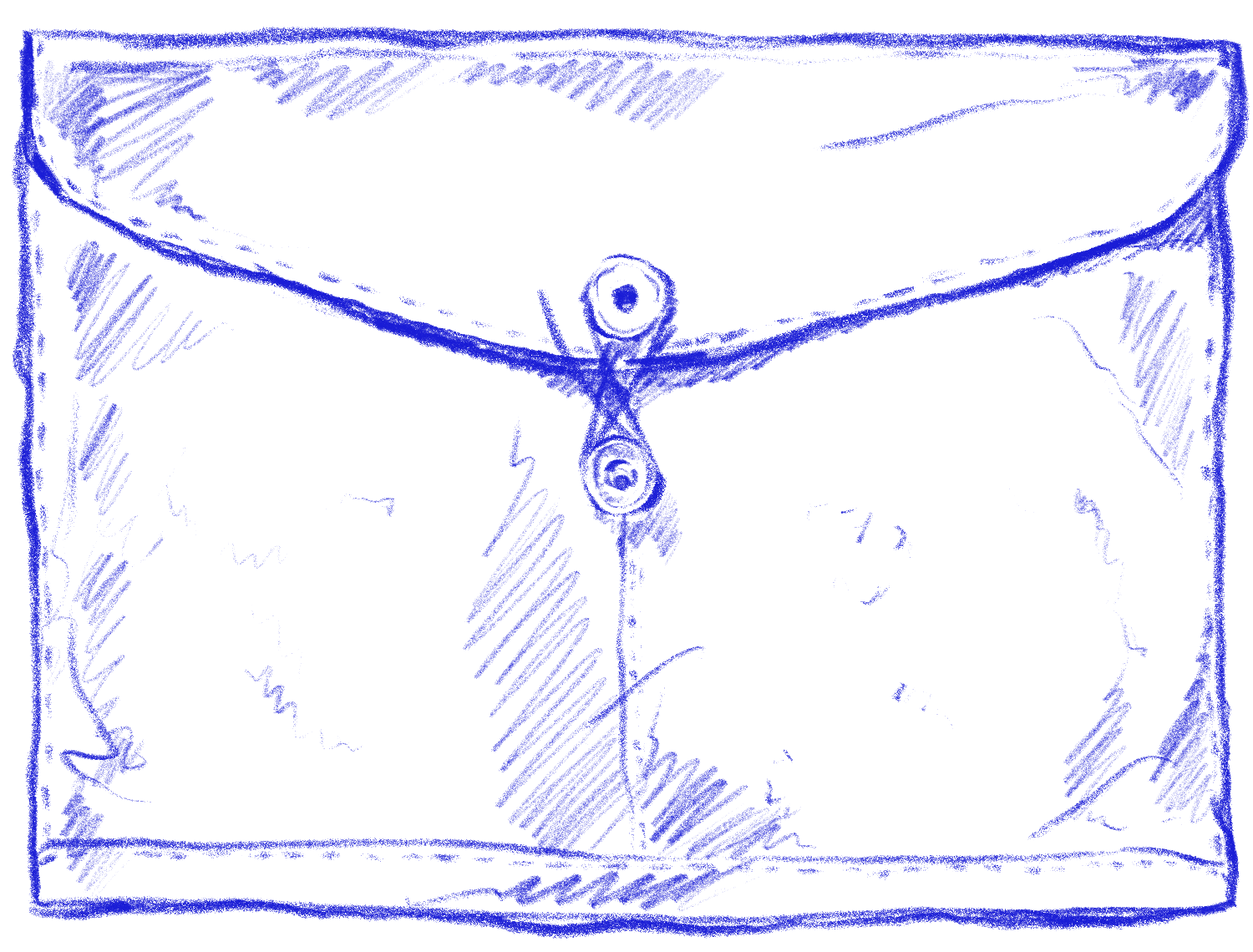 A sketch of a leather portfolio case, depicted in blue.