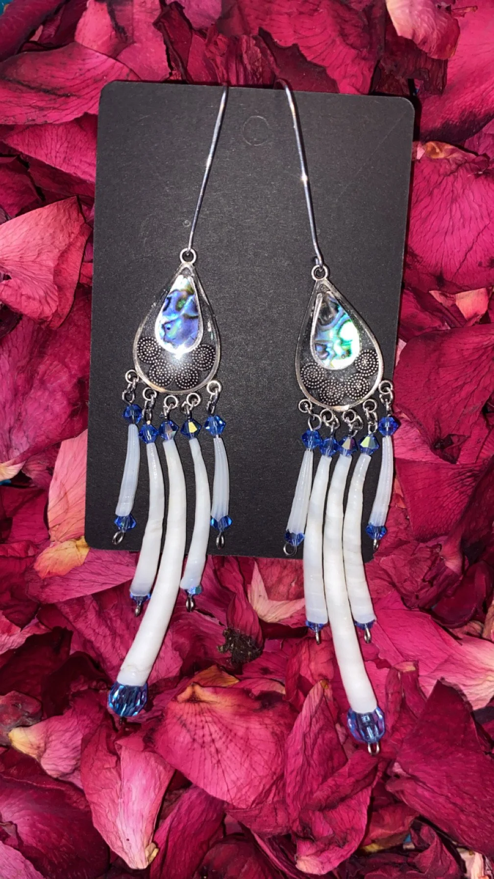 Abalone Dew drops + Dentalium Chandeliers