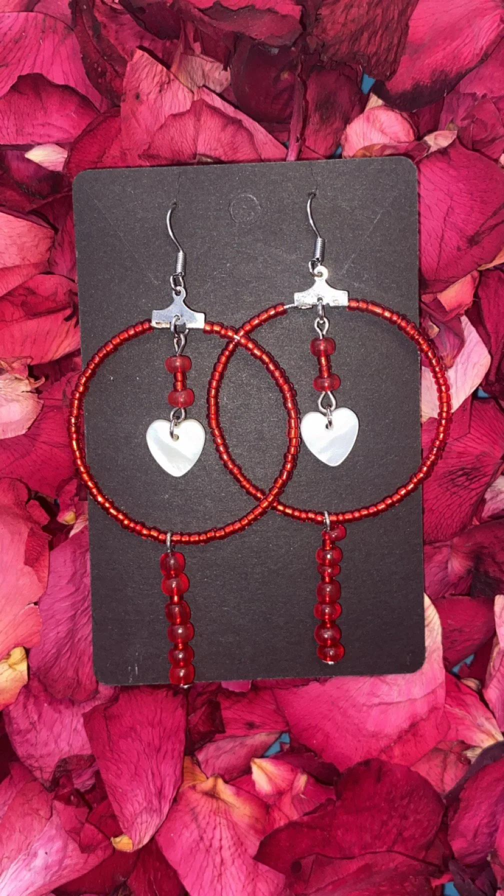 Red beaded MOP <3 Hoops