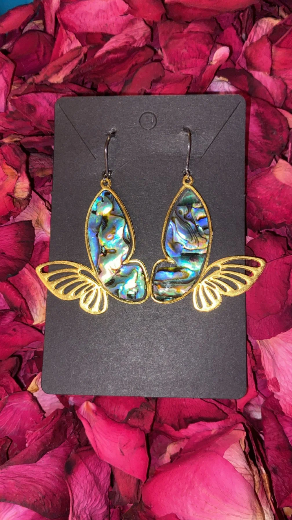 Abalone inlay Butterfly dangles- Gold