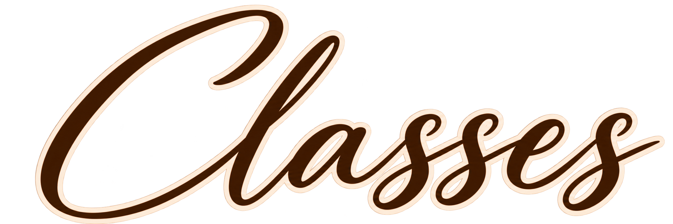 Retro-style sign with the word "Classics" written in cursive, brown lettering with a beige outline, on a red background.