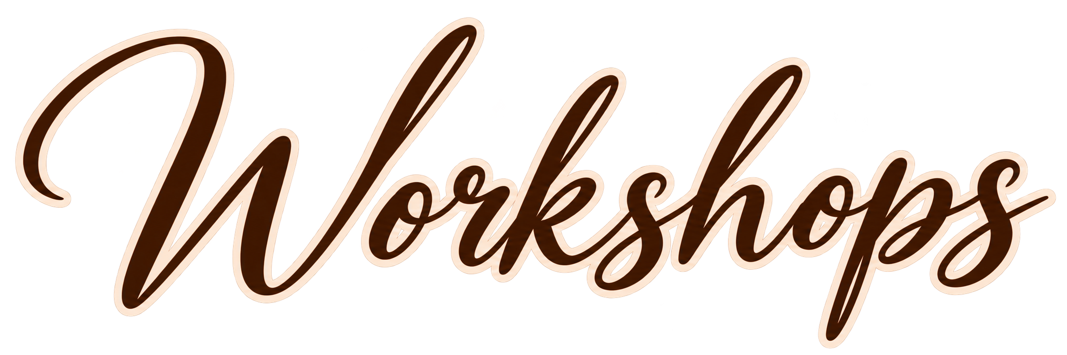 Sign with the word 'Wokeshop' written in brown cursive letters outlined in white and dark brown.