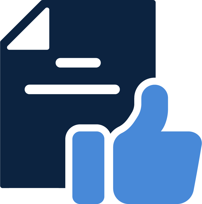 A graphic icon of a blue thumbs-up next to a dark blue Facebook file icon.