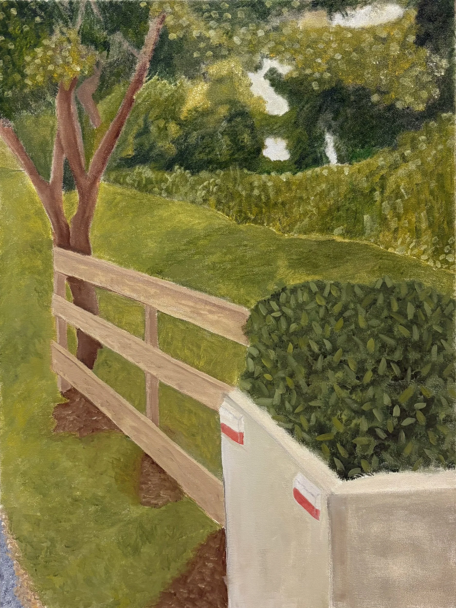 Greenery,
18”x24”,
Oils on canvas,
Year 2025,

Driven by my love for being outdoors, this piece is a study of natural textures and organic forms. I initially struggled to control every leaf and shadow, but the painting only felt complete once I let g