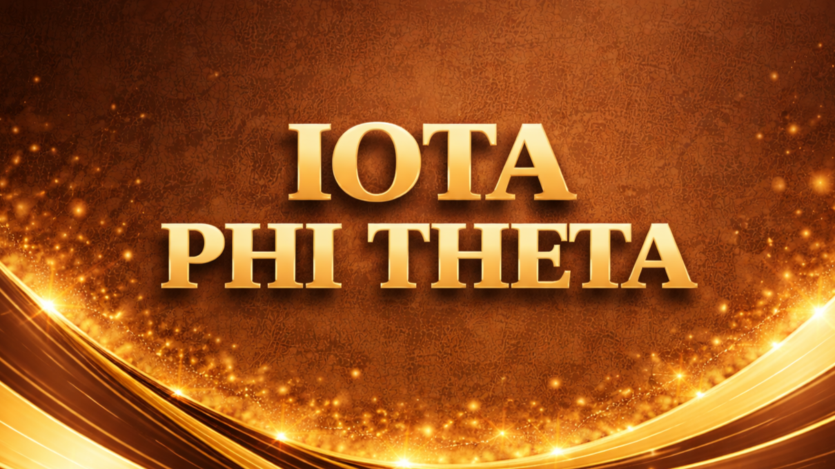 Golden sparkling background with bold gold text saying 'IOTA PHI THETA' in the center.