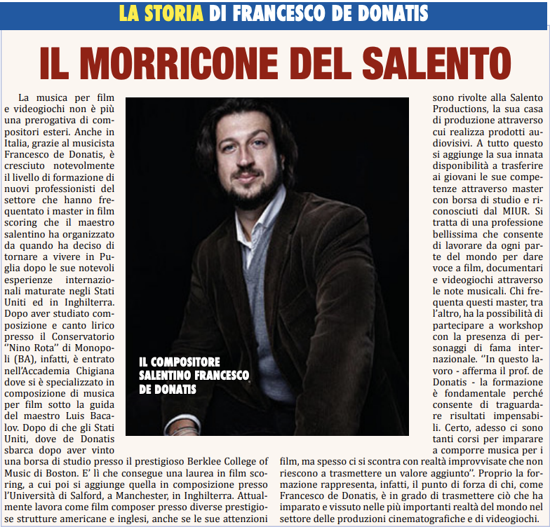 THE STORY OF FRANCESCO DE DONATIS THE MORRICONE OF SALENTO