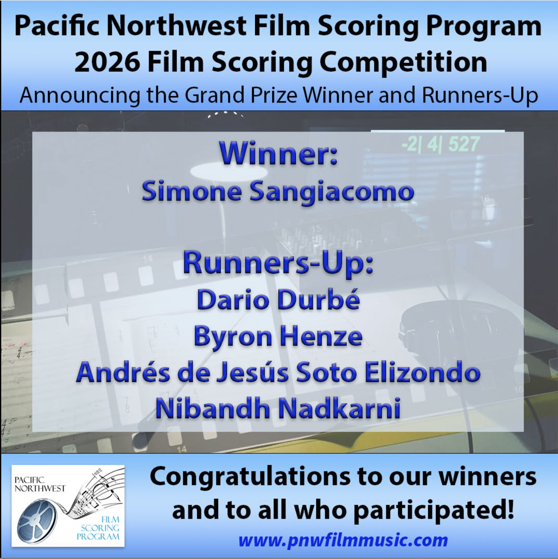 Won in the Pacific Northwest Film Scoring Program Filmscore Composition Contest
