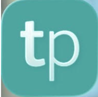 teal app icon with white lowercase 'tp' letters in the center.