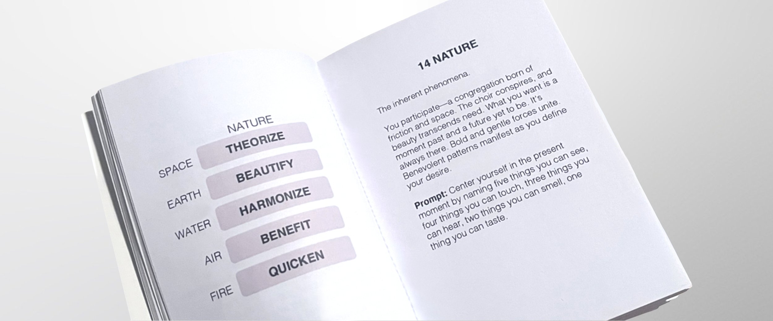 Guidebook page revealing the word behind the painting and its elemental relationships.