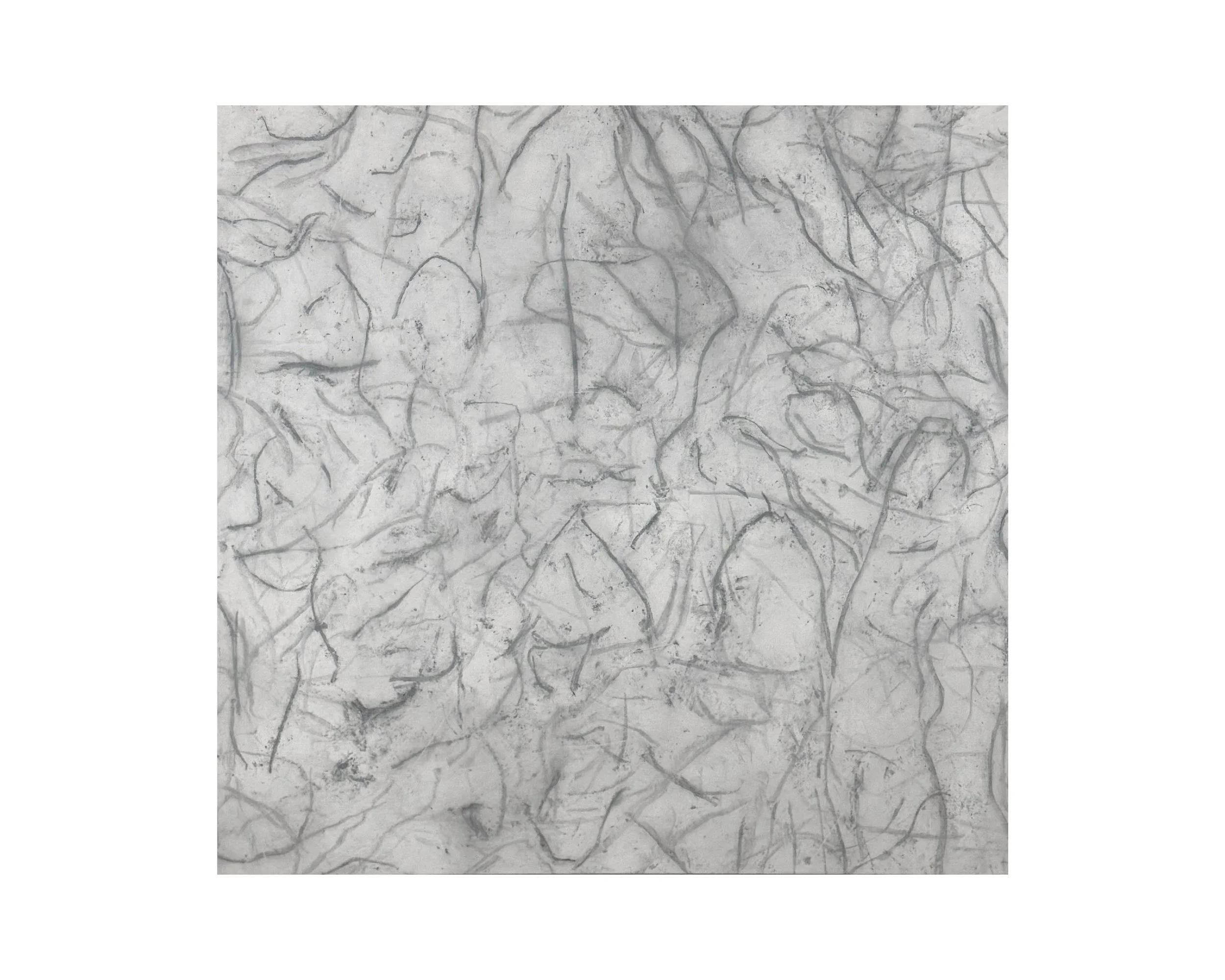 What if I Did Not Have a Face? Pastel, gesso, and natural materials on canvas, 60 × 58 × 2 in., 2024–2026. Series: Elsewhere