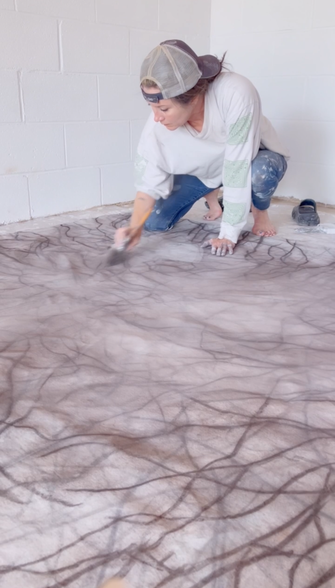 Thin layers of paint applied to preserve the marks.