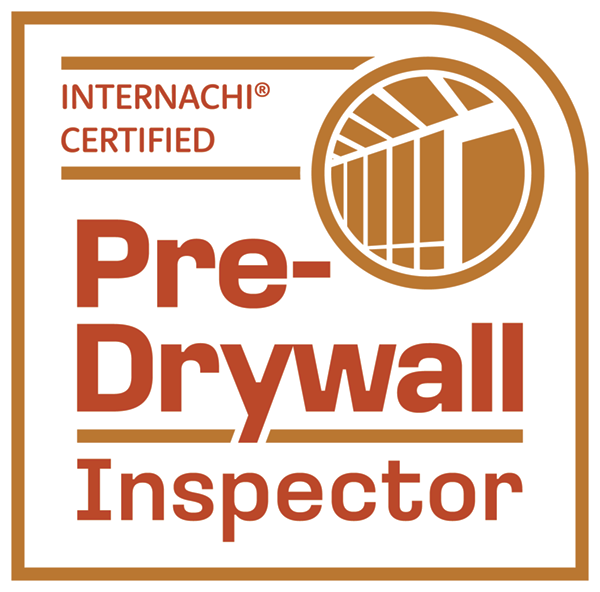 Certification badge for Pre-Drywall Inspector by Internachi with a logo of a stylized wall frame