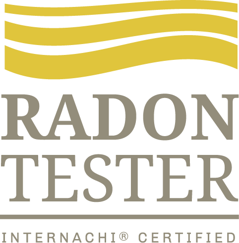 Radon Tester logo with black, yellow, and gray colors and stylized yellow waves at the top.