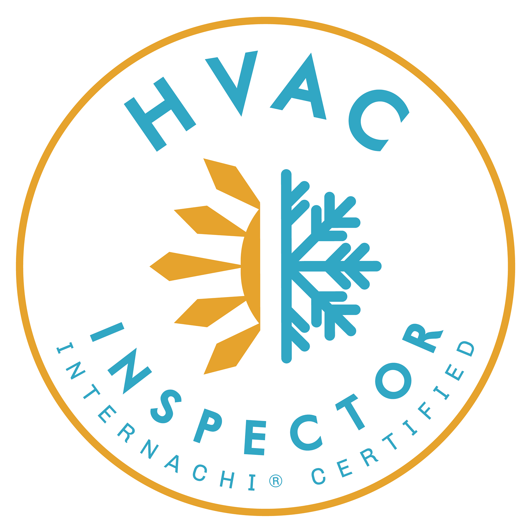 HVAC inspector certification badge with a sun and snowflake symbol in the center.