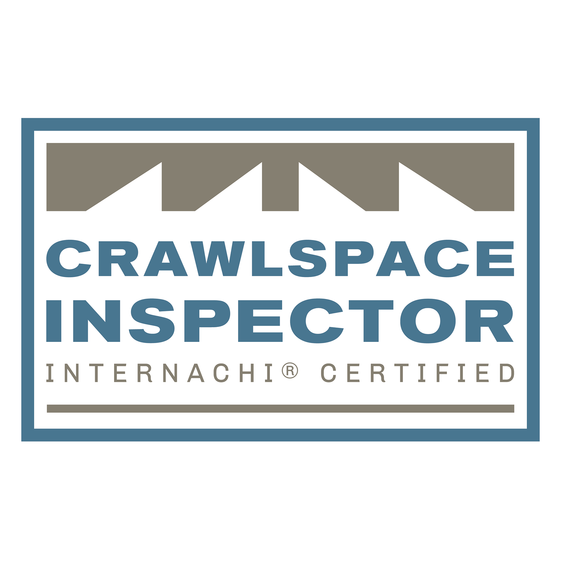 Crawlspace inspector badge with a factory silhouette at the top, and text indicating certification from Internachi.