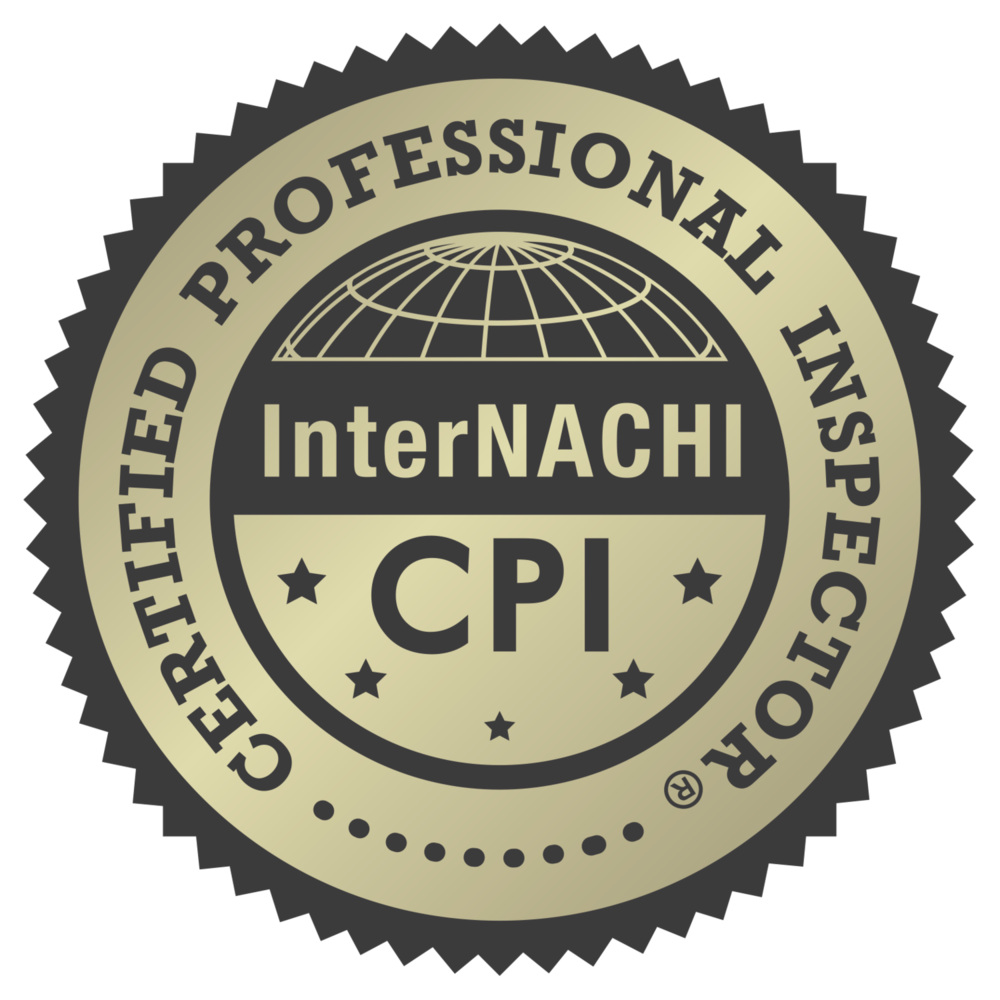 Certification badge with text: 'InterNACHI CPI' and 'Certified Professional Inspector' in a circular design with stars and a globe graphic.