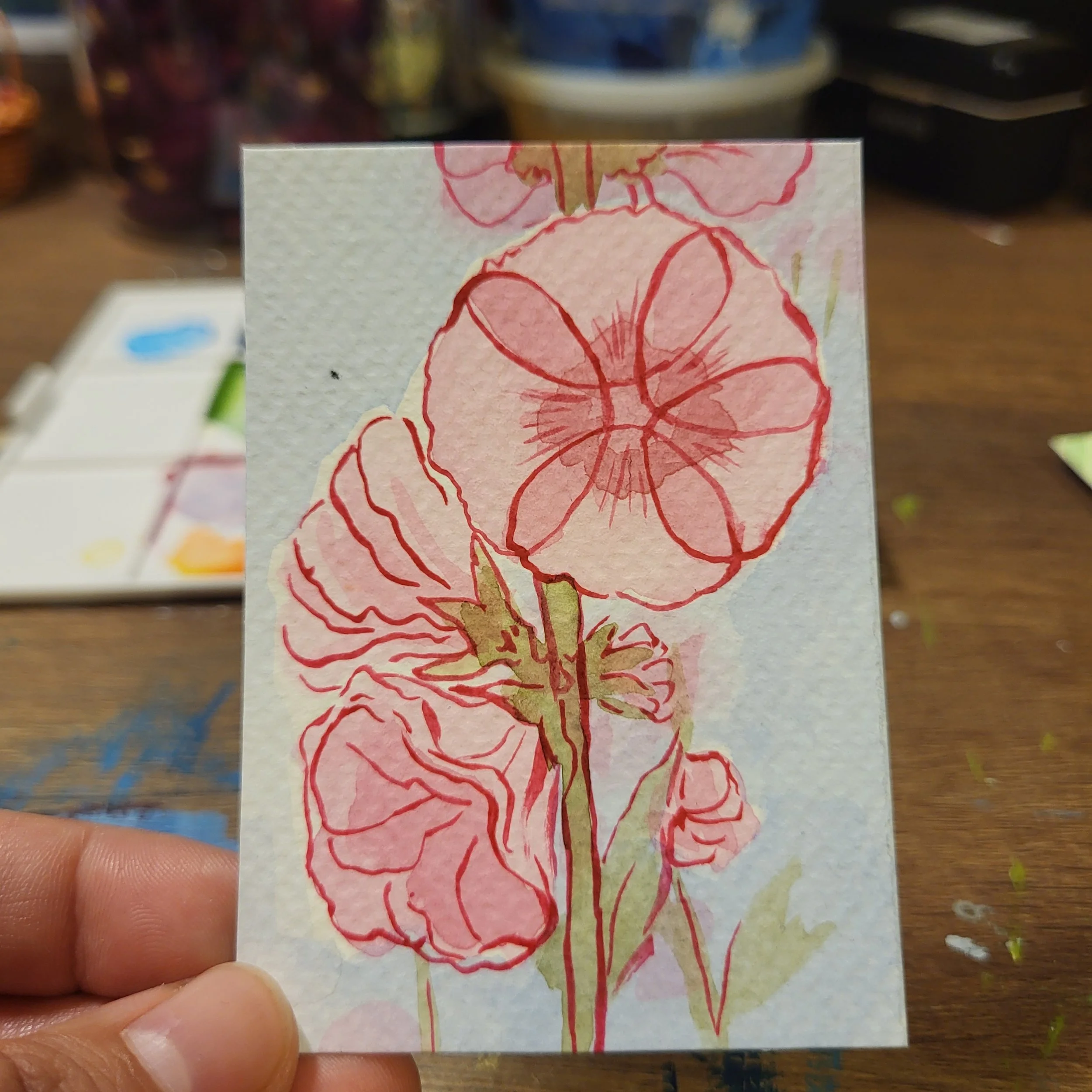  Watercolor pink flowers 