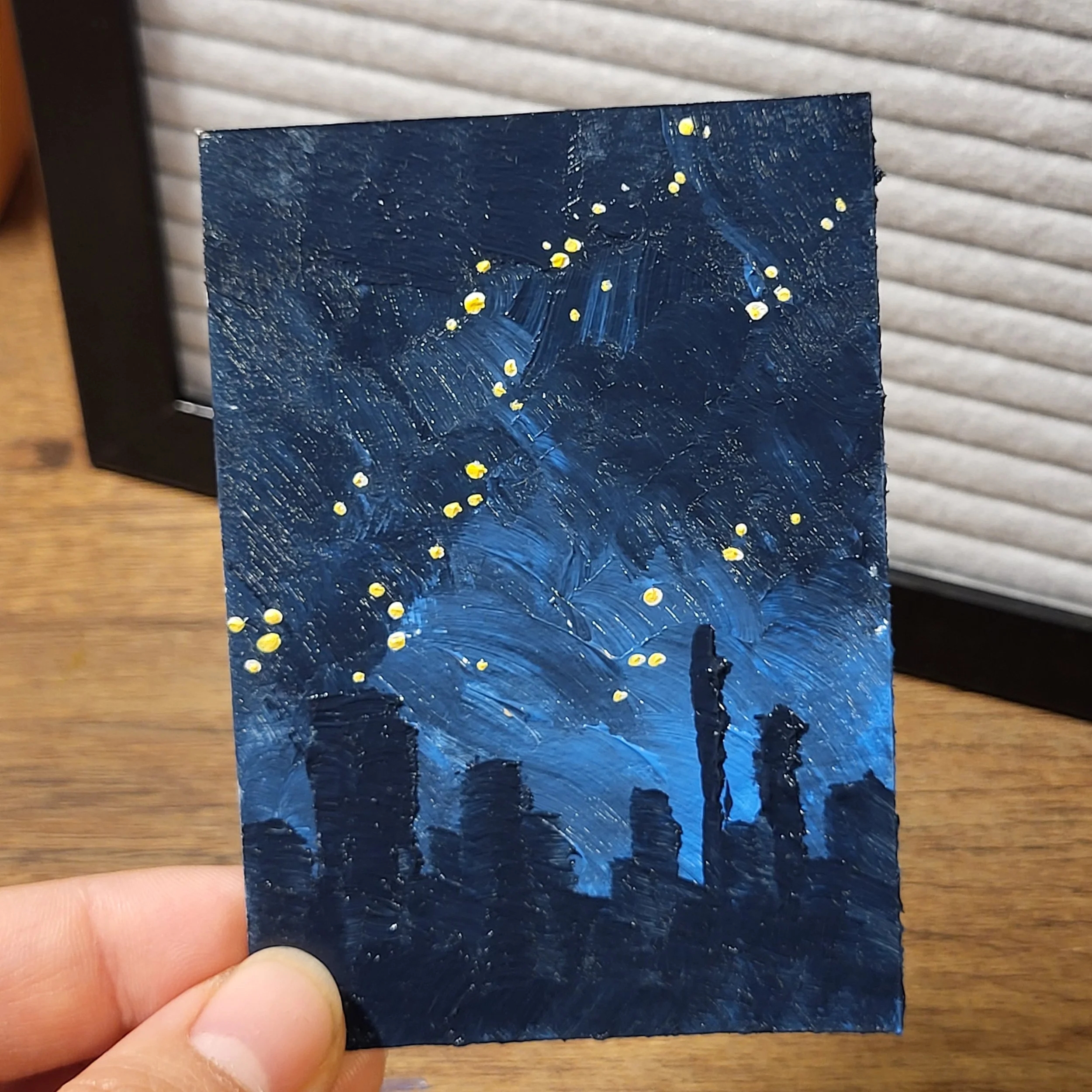  heavy acrylic city night scene 