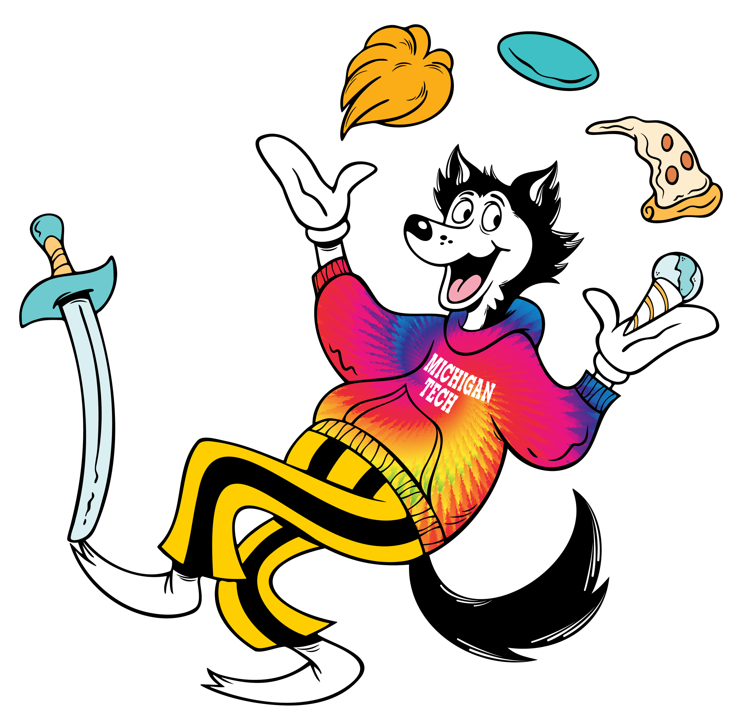 illustration of husky character juggling