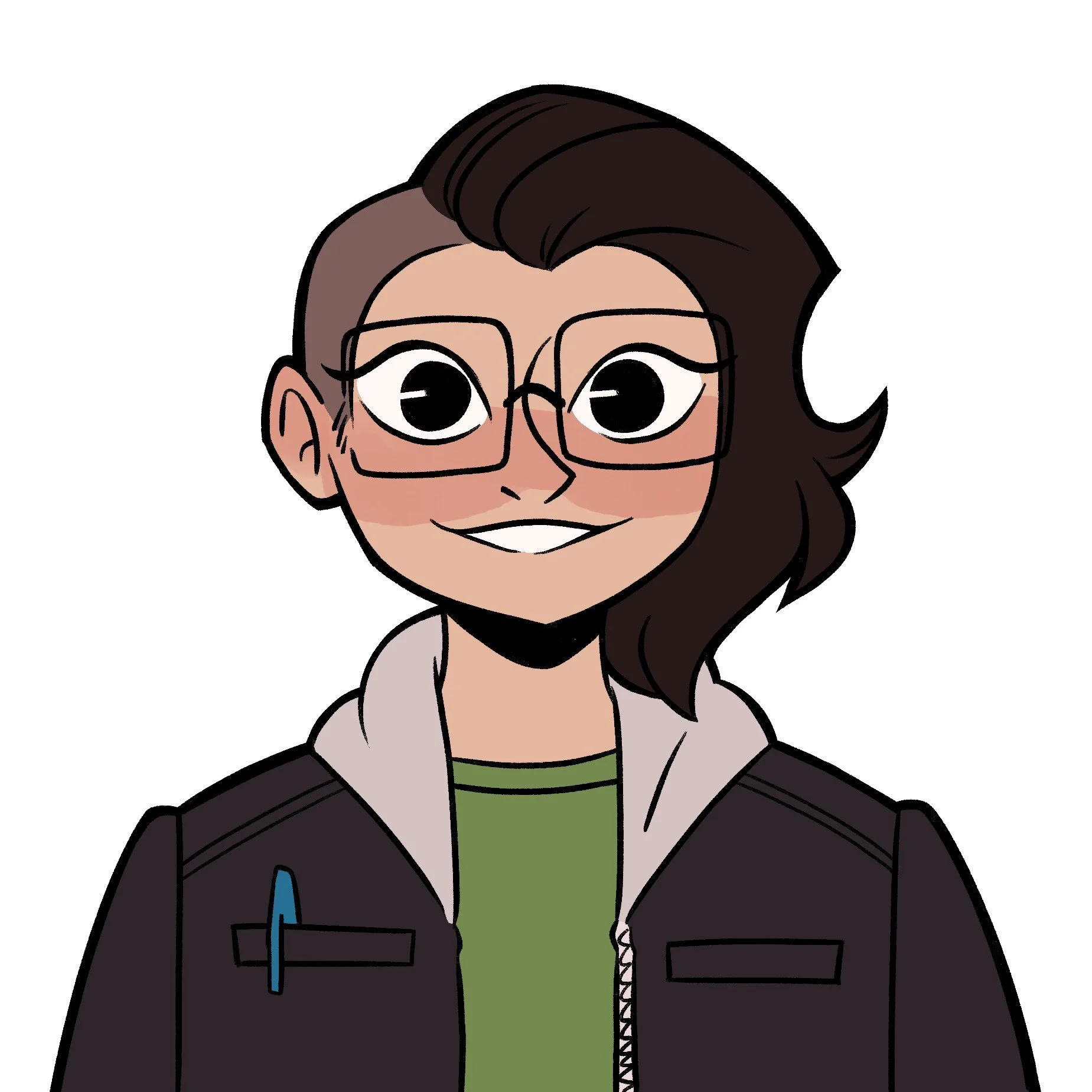 Illustrated portrait of the artist, a woman with a side shave