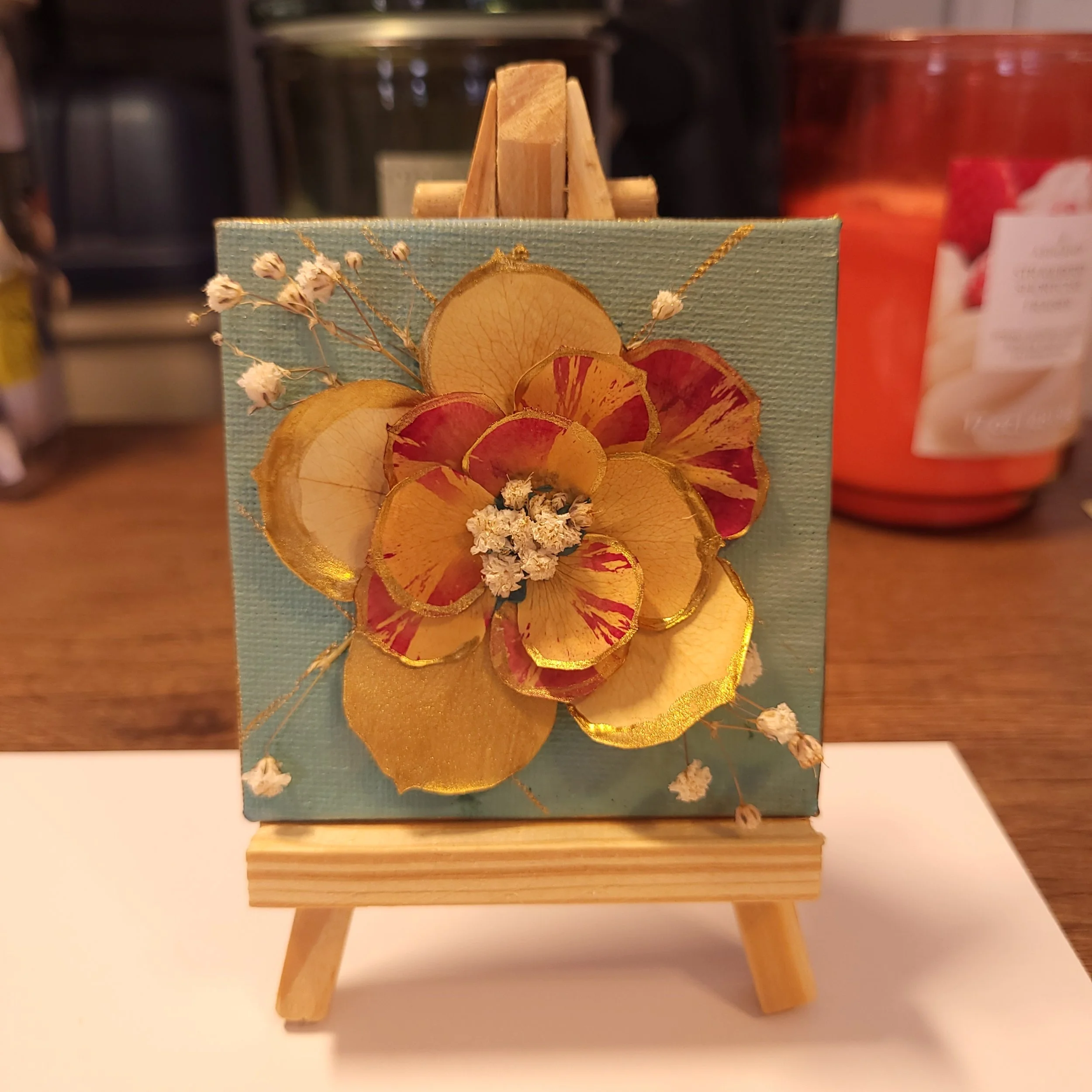 acrylic flower painting on easel