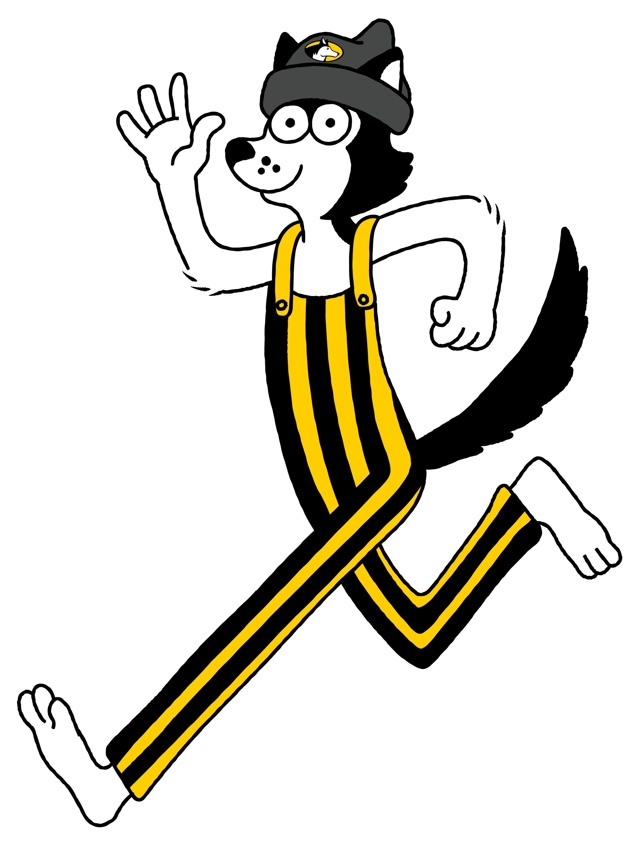 illustration of husky character walking and waving
