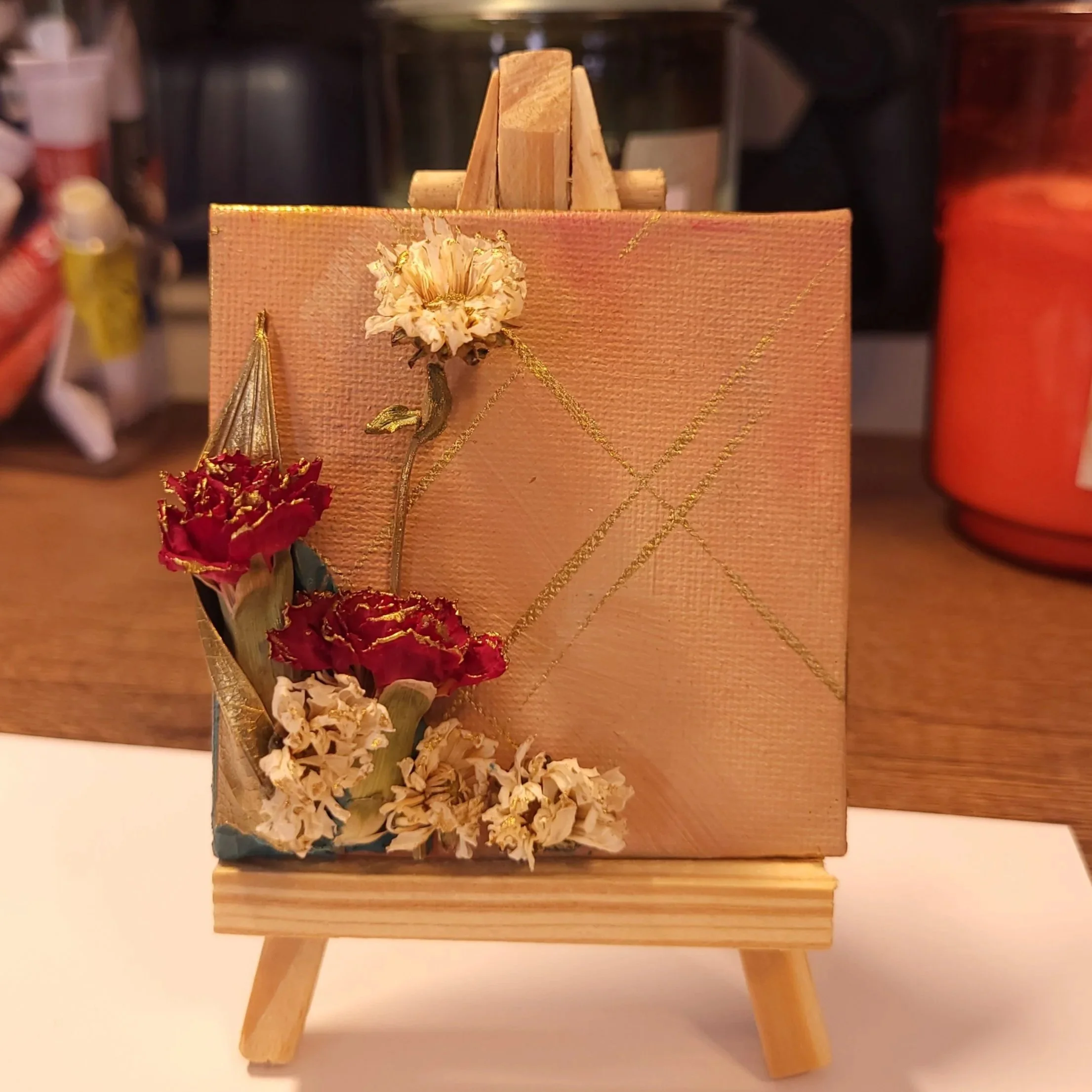 acrylic flower painting on easel