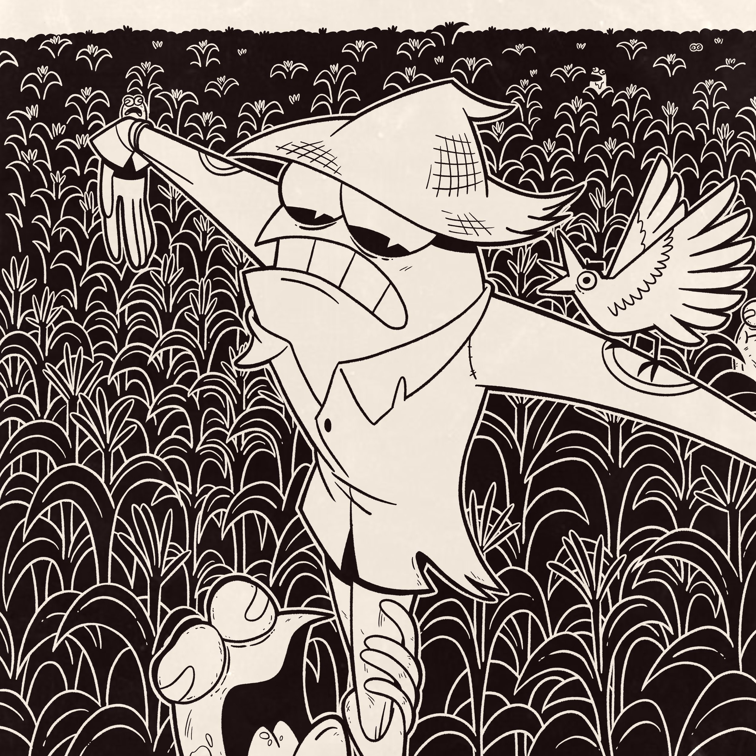 Day 25 Prompt: Scarecrow
"Note to self: zombies are not afraid of scarecrows... and neither are crows"