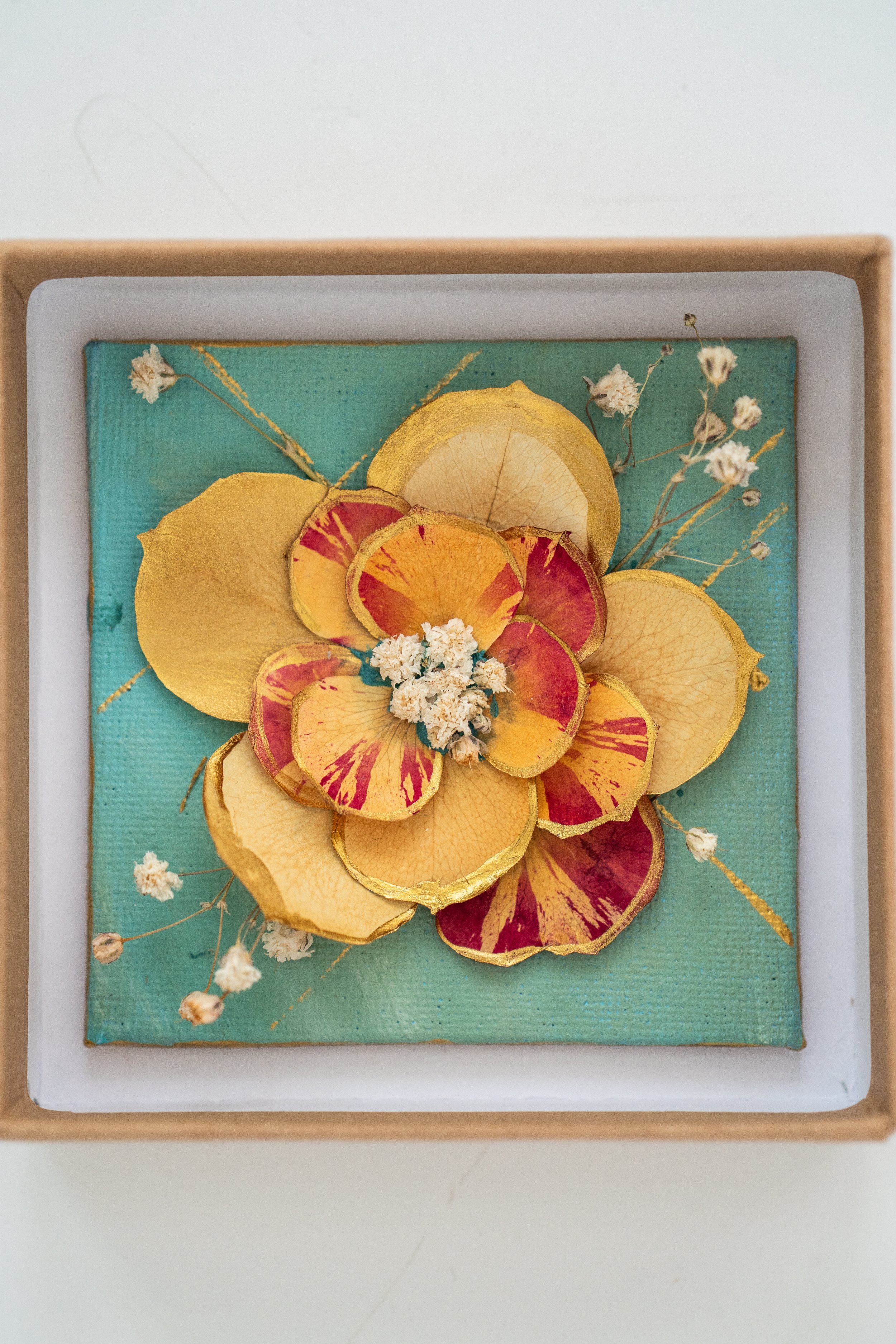 acrylic painting with dried flowers