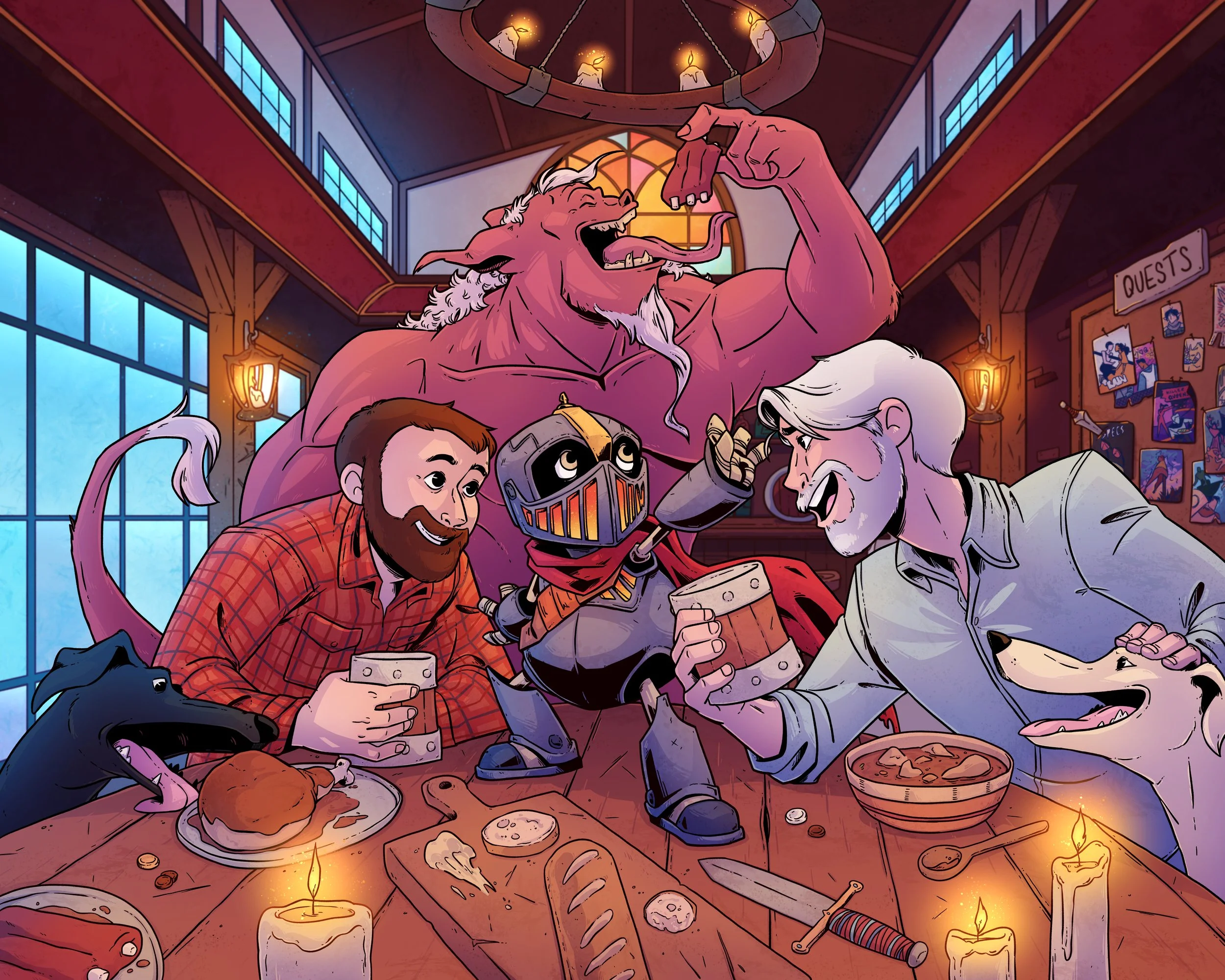 illustration of characters from Canto with the author and his familly