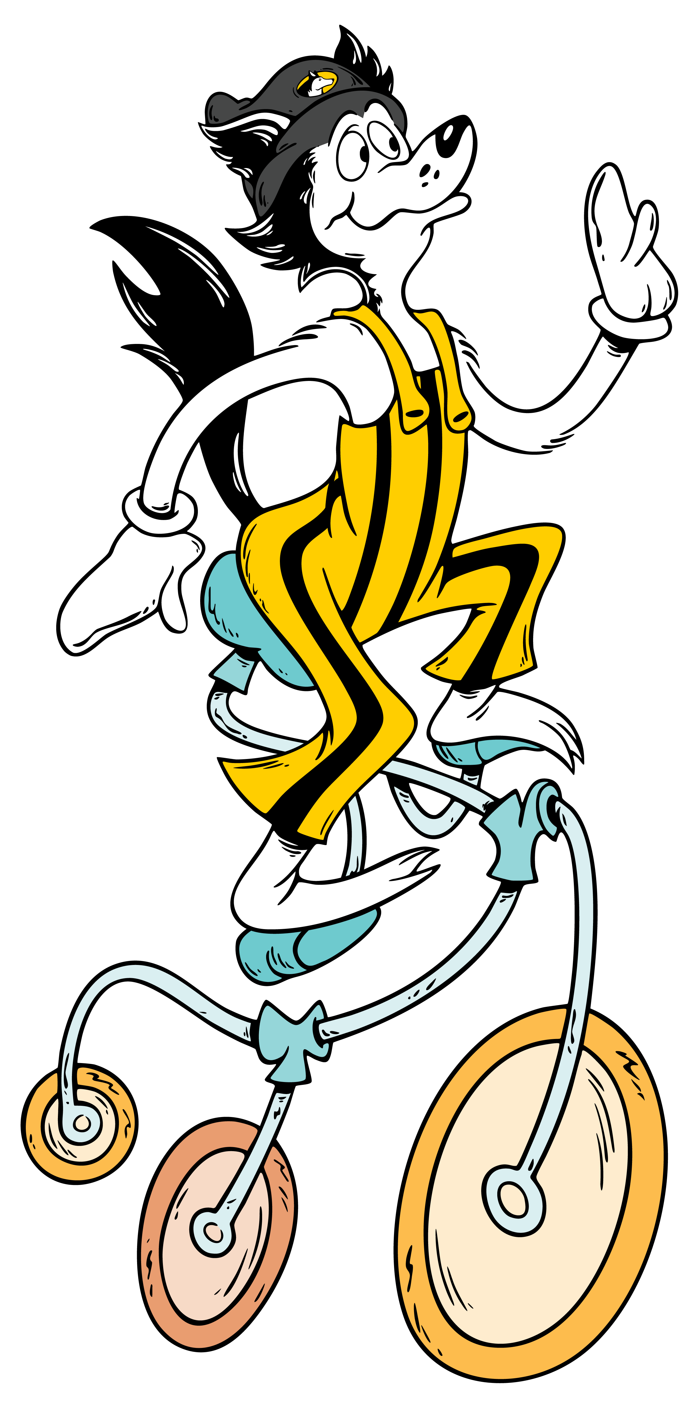 illustration of husky character on a three wheeled bike