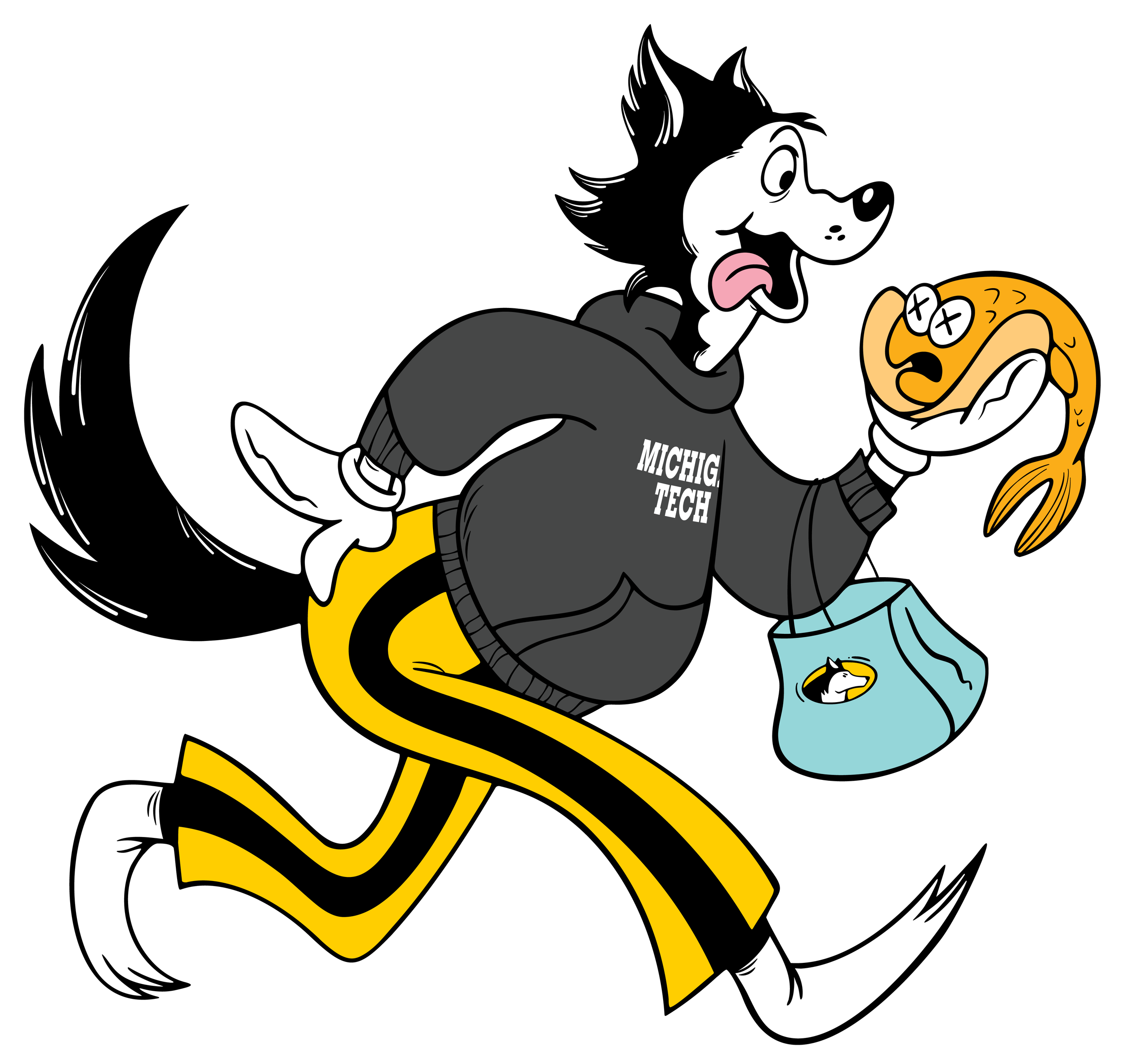 illustration of husky character eating a fish taco