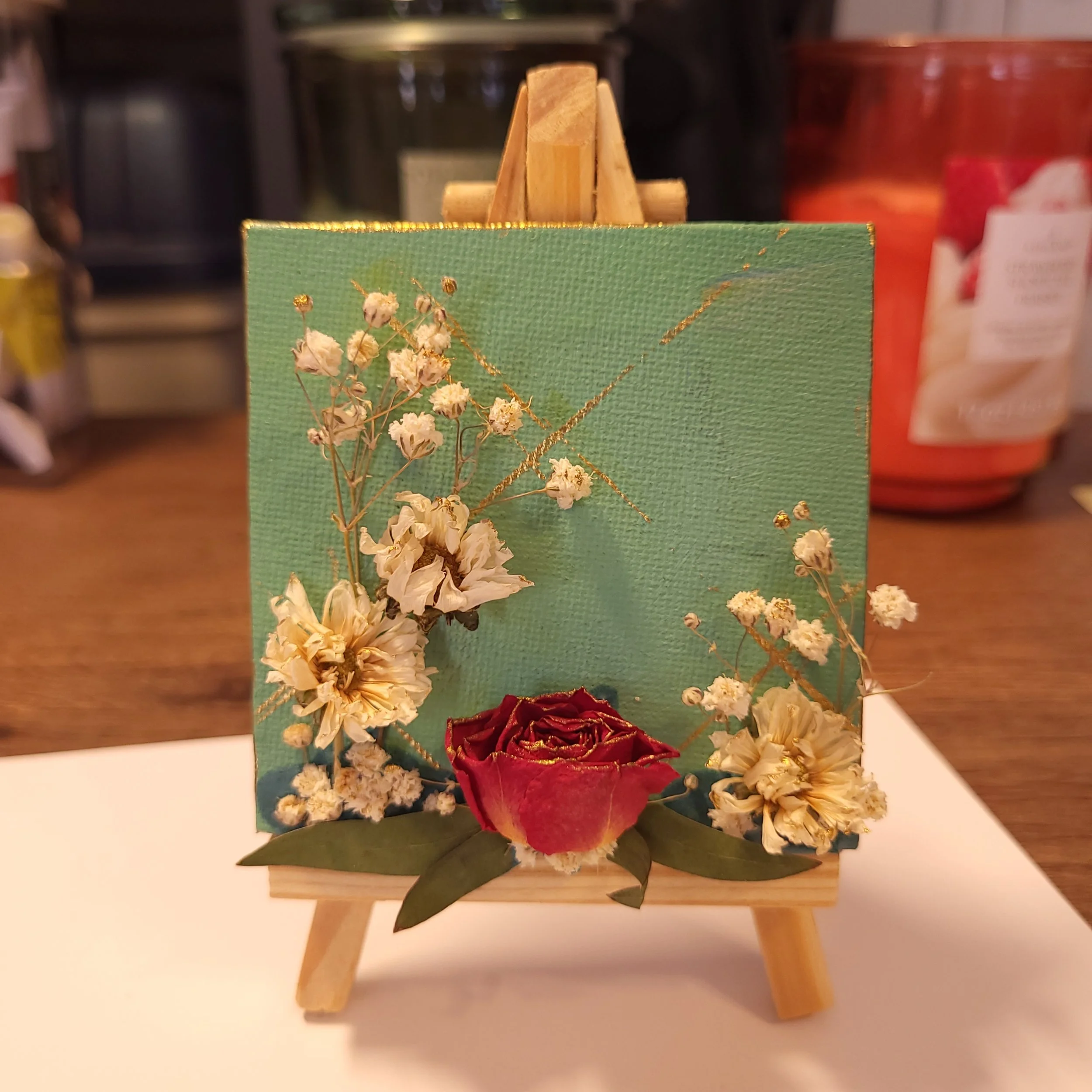 acrylic flower painting on easel