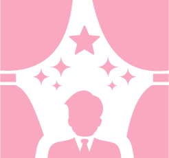 Silhouette of a person's head and shoulders with a star behind their head and sparkles around, on a pink background.