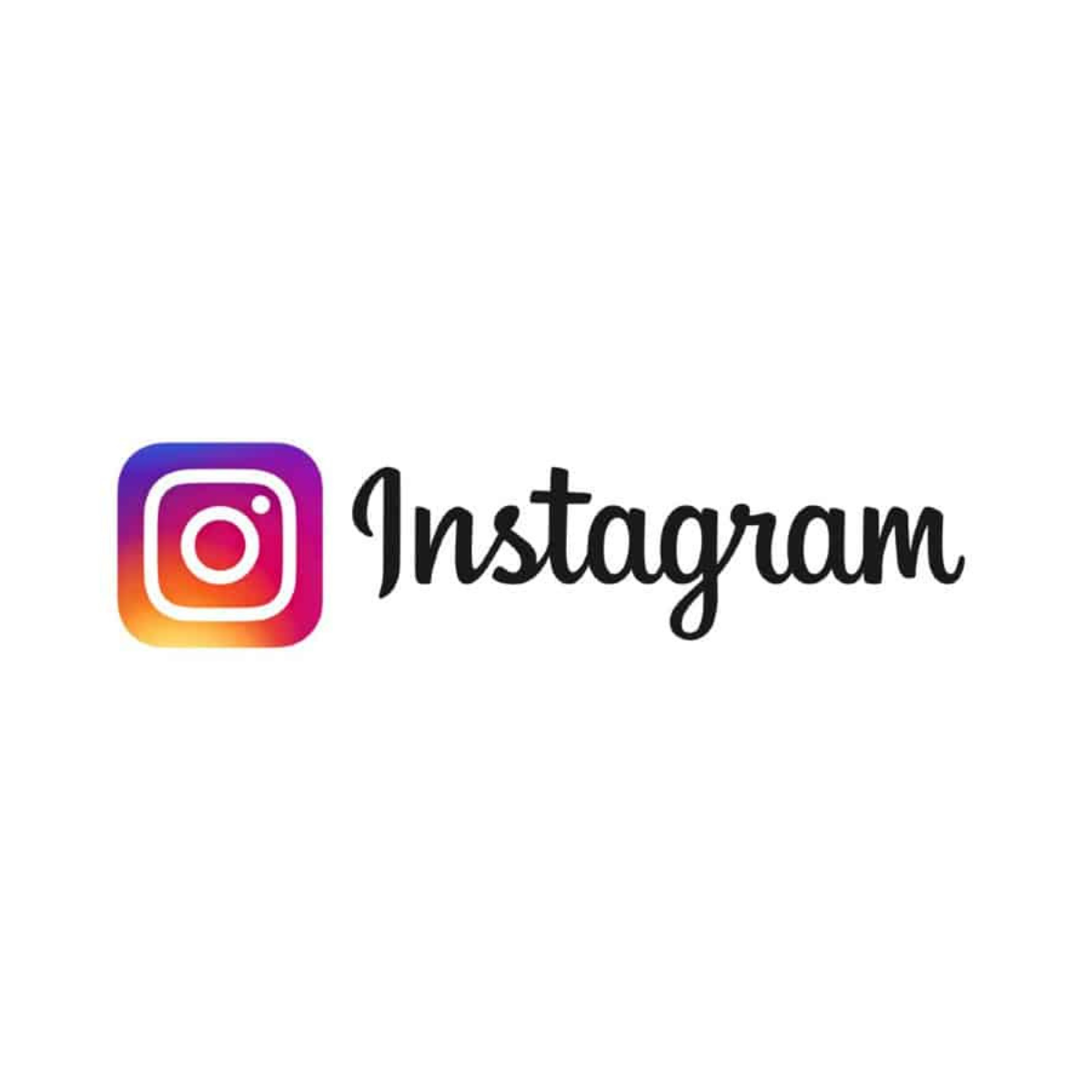 Instagram logo with colorful camera icon and the word 'Instagram' in black cursive font.