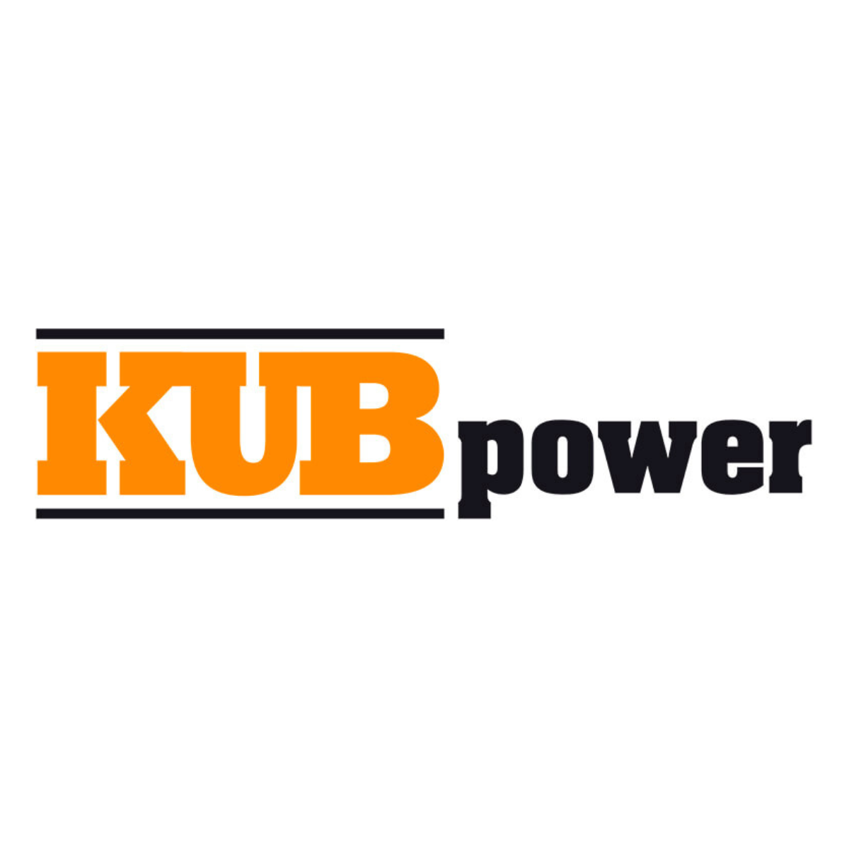 Logo with the words "KUB power" in bold orange and black text, with black lines above and below "KUB".