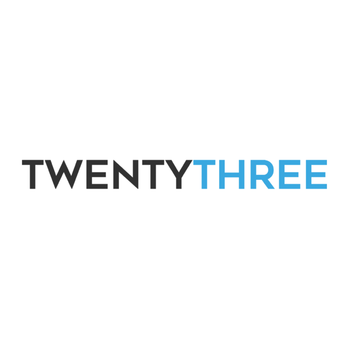 The number twenty-three written with the word 'TWENTY' in black and 'THREE' in blue.