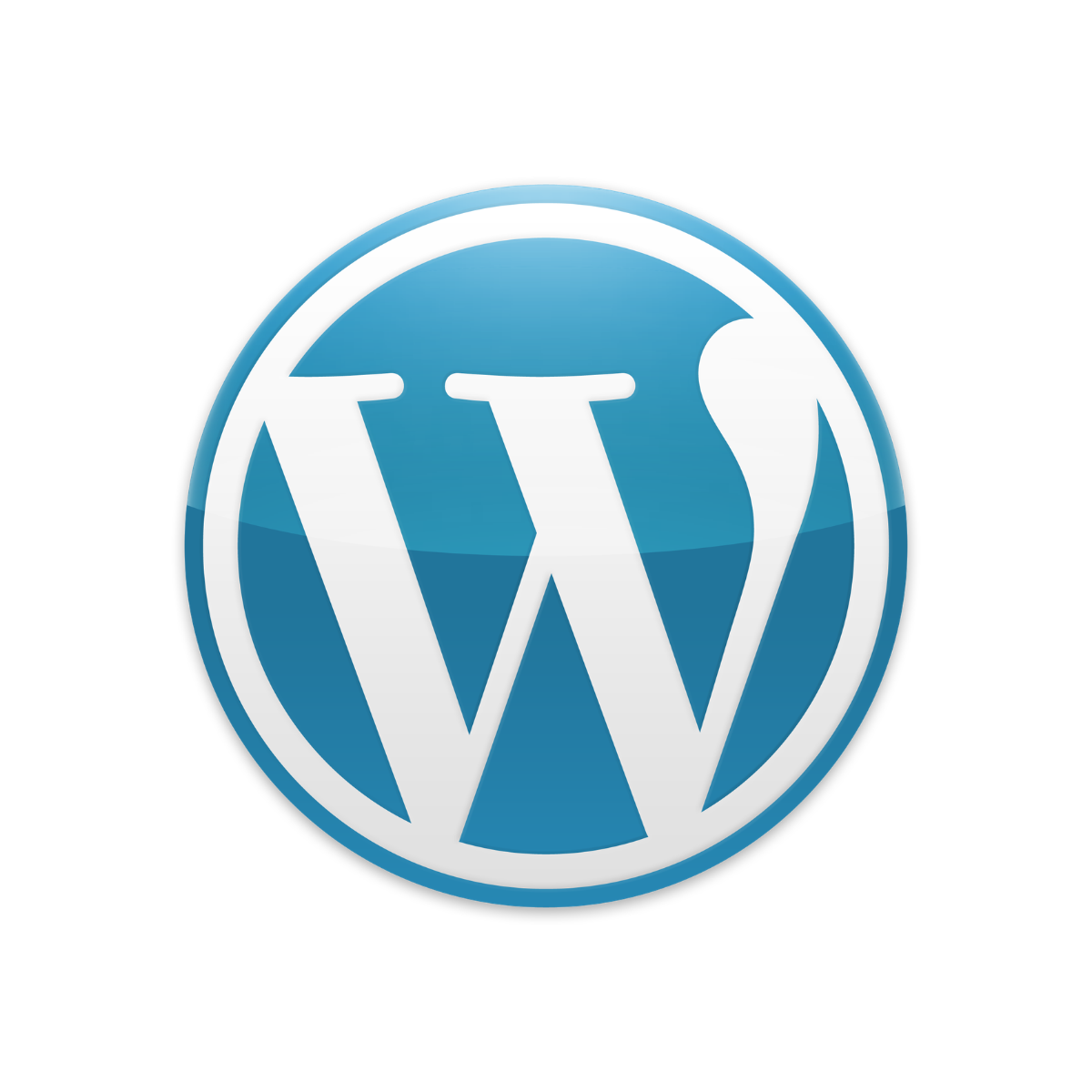 WordPress logo in blue and white colors.