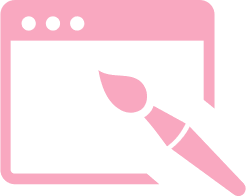 Graphic of a pink computer screen with a paintbrush in front, representing digital art or graphic design.