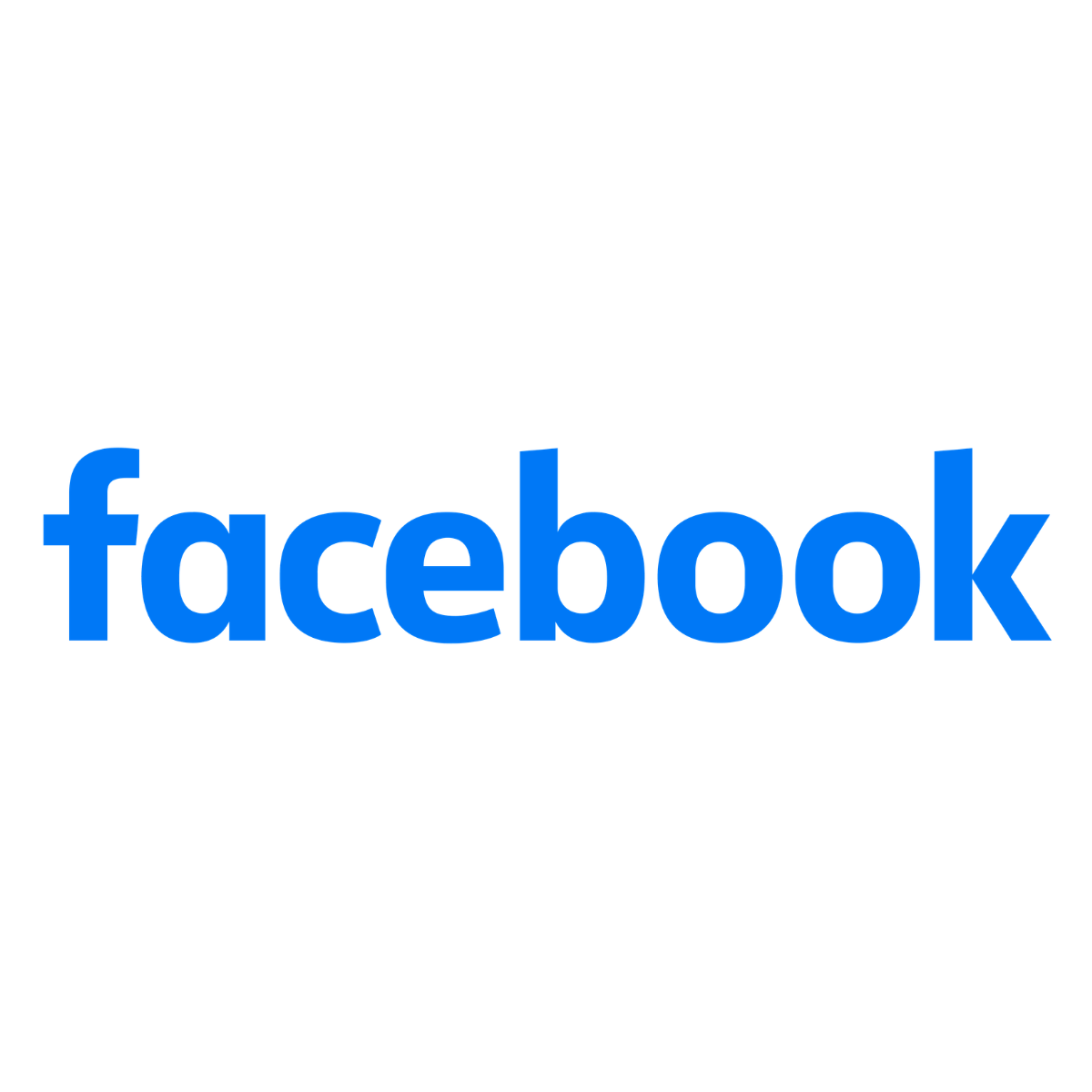 Facebook logo with blue text on a white background.