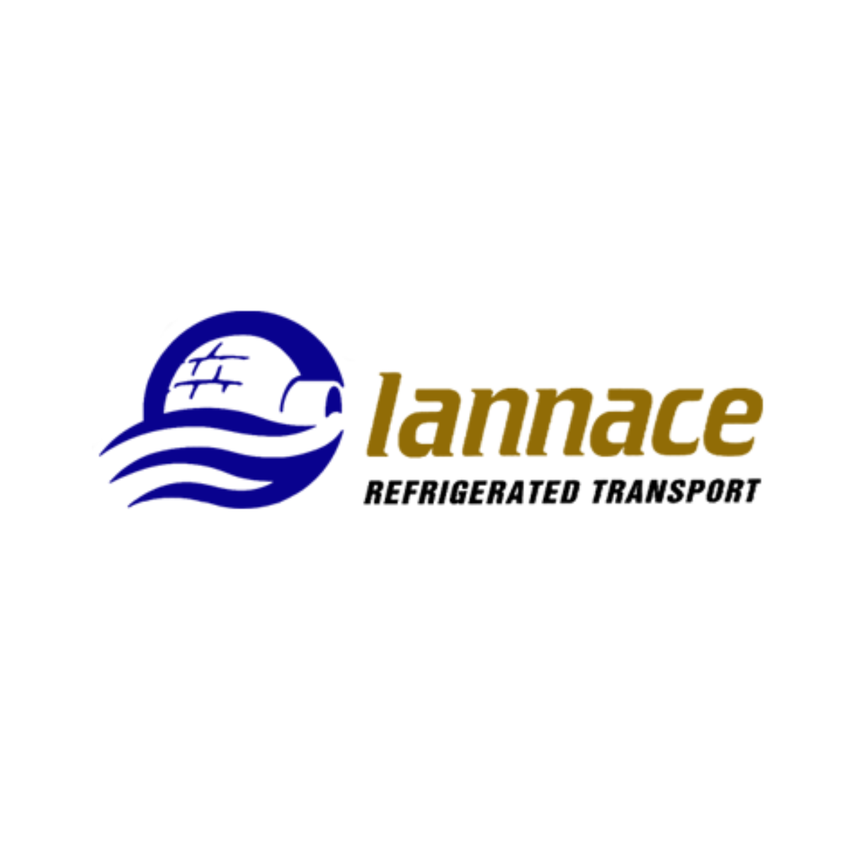 Logo for Lannace Refrigerated Transport, featuring a ship, waves, and text in blue, gold, and black.