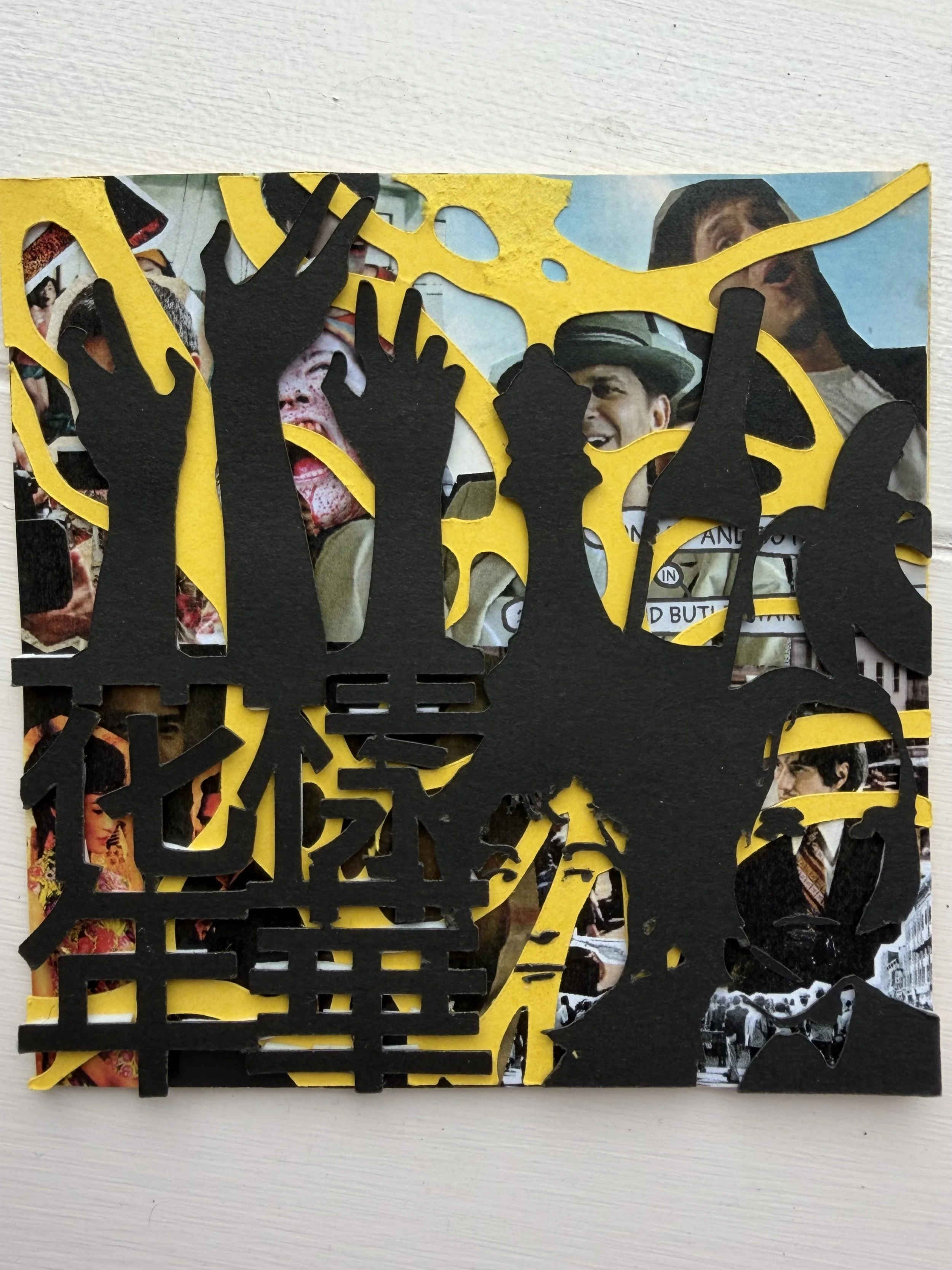 Birthday card based on my friend's top 4 films - One Cut of the Dead, Conrad & Butler Take a Vacation, Dog Day Afternoon, In the Mood for Love.